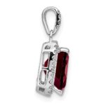 14k White Gold 9x7mm Emerald-cut Garnet and Diamond Halo Pendant - Image 2