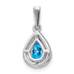 14k White Gold 7x5mm Pear Blue Topaz and Diamond Halo Pendant - Image 4