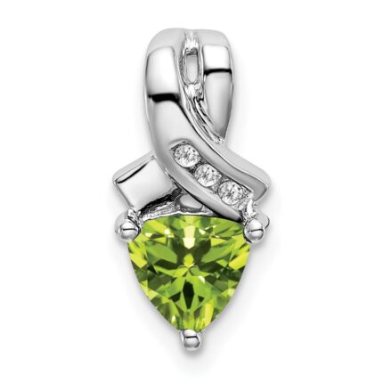 14k White Gold 6mm Trillion Peridot and Diamond Chain Slide