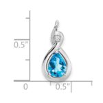 10k White Gold Pear Blue Topaz and Diamond Pendant - Image 2