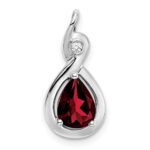 14k White Gold 8x6mm Pear Garnet and Diamond Chain Slide