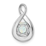 14k White Gold Lab Created Opal and Diamond Teardrop Chain Slide - Image 4