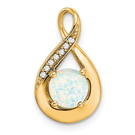 14k Lab Created Opal and Diamond Teardrop Chain Slide