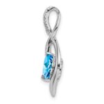 14k White Gold 6.5mm Round Blue Topaz and Diamond Fancy Pendant - Image 2