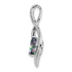 14k White Gold 6mm Round Mystic Fire Topaz and Diamond Pendant - Image 2