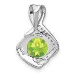 14k White Gold 8mm Round Peridot and Diamond Fancy Chain Slide - Image 4