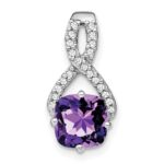 14k White Gold 7mm Cushion Amethyst and Diamond Chain Slide