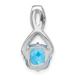 14k White Gold 7mm Cushion Blue Topaz and Diamond Chain Slide - Image 4