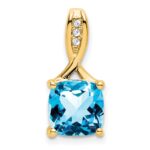 14k 8mm Cushion Blue Topaz and Diamond Chain Slide