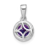 14k White Gold 6.5mm Round Amethyst and Diamond Halo Pendant - Image 4