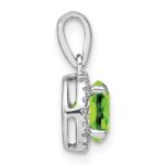 14k White Gold 6.5mm Round Peridot and Diamond Halo Pendant - Image 2