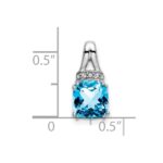 14k White Gold 7mm Cushion Blue Topaz and Diamond Chain Slide - Image 3