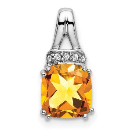 14k White Gold 7mm Cushion Citrine and Diamond Chain Slide