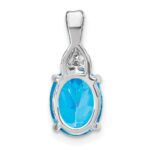 14k White Gold 9x7mm Oval Blue Topaz and Diamond Chain Slide - Image 4