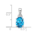 14k White Gold 9x7mm Oval Blue Topaz and Diamond Chain Slide - Image 3