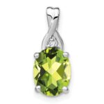 14k White Gold 9x7mm Oval Peridot and Diamond Chain Slide