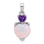 14k White Gold Heart Lab Created Opal and Amethyst Pendant