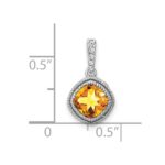 10k White Gold Cushion Citrine and Diamond Pendant - Image 2