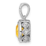 14k White Gold 6mm Cushion Citrine and Diamond Pendant - Image 2