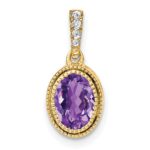 14k 7x5mm Oval Amethyst and Diamond Pendant