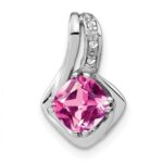 14k White Gold Cushion Lab Created Pink Sapphire and Diamond Chain Slide
