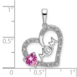 14k White Gold Pink Sapphire and Diamond MOM Heart Pendant - Image 3