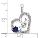 14k White Gold Sapphire and Diamond MOM Heart Pendant - Image 3