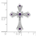 14k White Gold Round Amethyst and Diamond Fleur de Lis Cross Chain Slide - Image 3