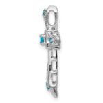14k White Gold Round Blue Topaz and Diamond Fleur de Lis Cross Chain Slide - Image 2