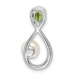 14k White Gold 6x4mm Pear Peridot/Freshwater Cultured Pearl/Diamond Infinity Chain Slide - Image 4
