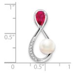 14k White Gold Pear Ruby/Freshwater Cultured Pearl/Diamond Infinity Chain Slide - Image 3