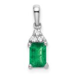 14k White Gold Rectangle Emerald and Diamond Pendant