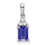14k White Gold Emerald-shape Tanzanite and Diamond Pendant