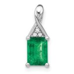 14k White Gold Rectangle Emerald and Diamond Pendant