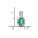 14k White Gold 6x4mm Oval Emerald and Diamond Halo Pendant - Image 3