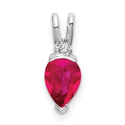 14k White Gold 7x5mm Pear Ruby and Diamond Pendant