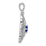 14k White Gold Sapphire and Diamond Vintage Filigree Pendant - Image 2