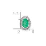 14k White Gold Oval Emerald Beaded Edge Chain Slide - Image 3