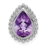 14k White Gold 9x6mm Pear Amethyst Beaded Edge Chain Slide