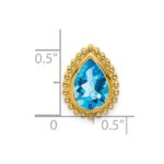 14k 9x6mm Pear Blue Topaz Beaded Edge Chain Slide - Image 3