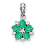 14k White Gold Emerald and Diamond Floral Pendant