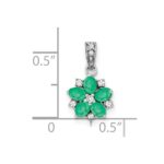14k White Gold Emerald and Diamond Floral Pendant - Image 2