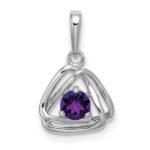 14k White Gold 4mm Round February/Amethyst Triangle Pendant