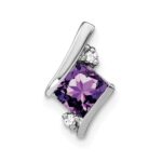 Sterling Silver Antique Cushion Amethyst and Diamond Pendant