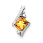 14k White Gold 7mm Cushion November/Citrine and Diamond Chain Slide