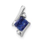 14k White Gold 7mm Cushion September/Lab Created Sapphire and Diamond Chain Slide
