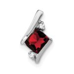 14k White Gold 7mm Cushion January/Garnet and Diamond Chain Slide