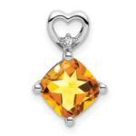 14k White Gold 7mm Cushion November/Citrine and Diamond Heart Chain Slide