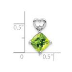 14k White Gold 7mm Cushion August/Peridot and Diamond Heart Chain Slide - Image 2