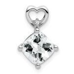 14k White Gold 7mm Cushion April/White Topaz and Diamond Heart Chain Slide